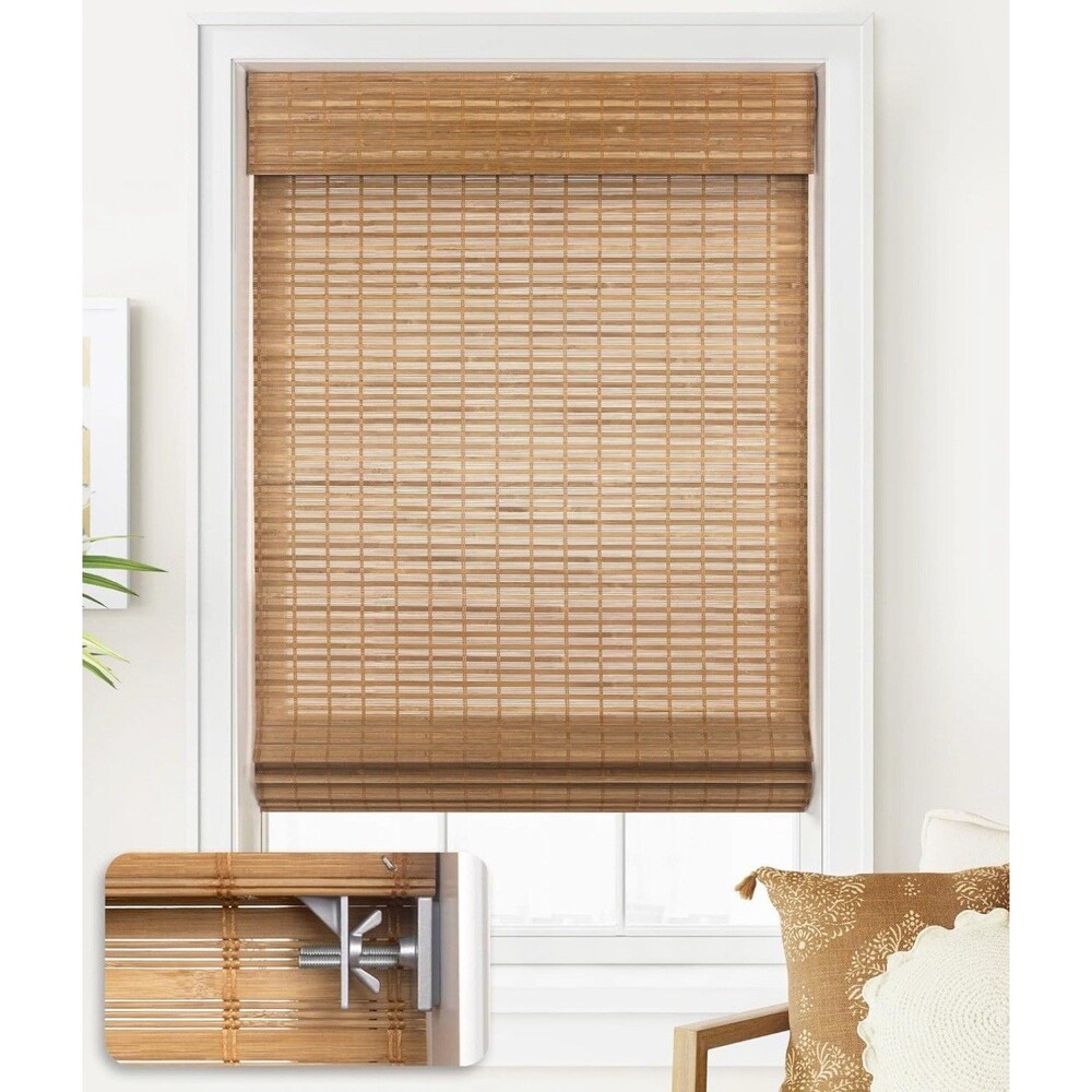 LazBlinds NoToolsNoDrill Cordless Bamboo Roman Shades,Light Filtering 31”Wx64”H